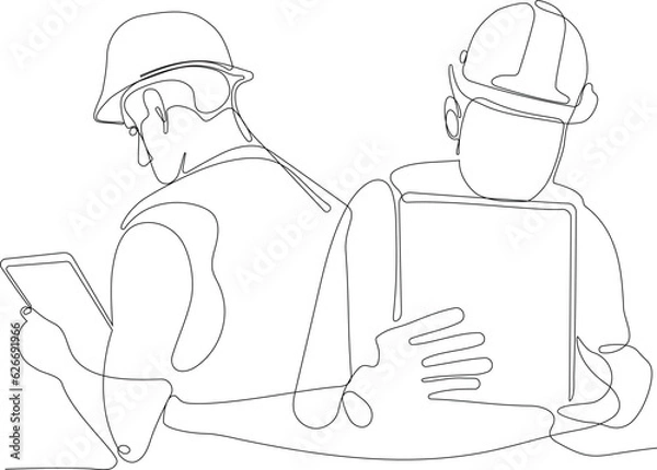 Fototapeta construction manager and engineer working on building site. Vector illustration