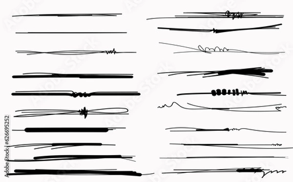 Fototapeta scribble hand line set, Underline markers collection. Vector illustration of scribble lines isolated on white background.