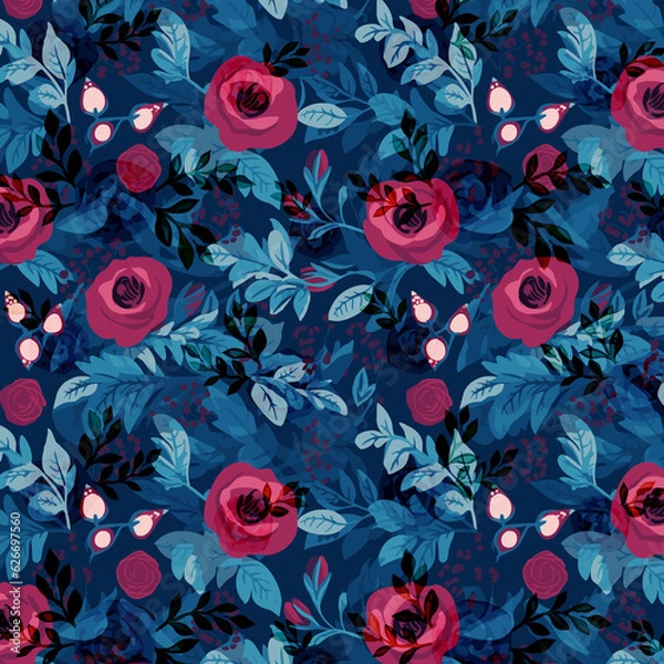 Fototapeta Red Rose Flower Leaf Shadow Garden Allover Pattern Design Artwork