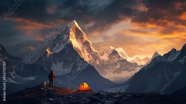 Fototapeta Himalayas with a base camp and climbers