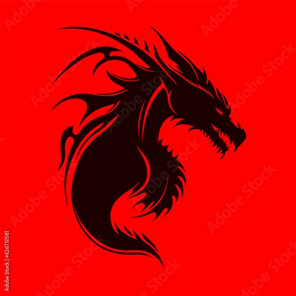 Obraz Head dragon logo design on red background.