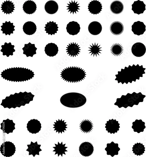 Fototapeta Set of vector starburst, sunburst badges. Black icons in Simple flat style vintage stickers, labels