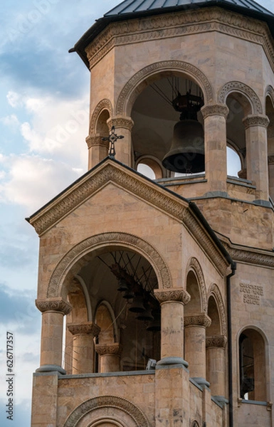Obraz Bell Tower in Holy Trinity Cathedral of Tbilisi Tsminda Sameba in Georgia
