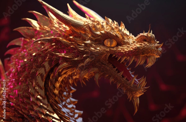 Obraz chinese dragon wallpaper art & design, in the style of aggressive digital illustration, generative AI
