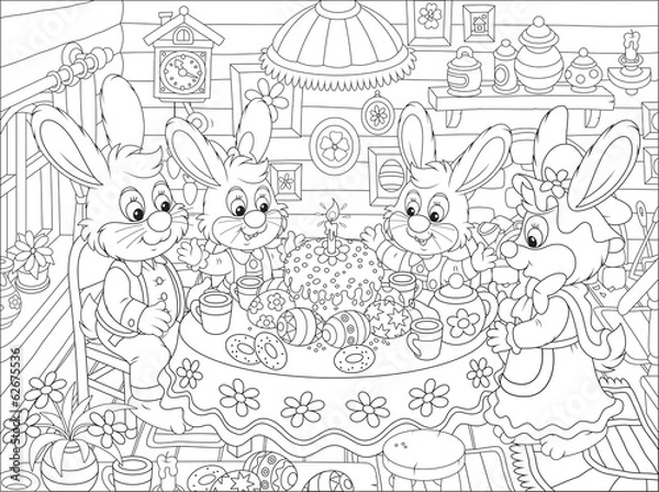 Fototapeta Easter bunnies at the festive table