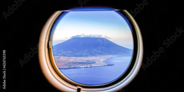 Fototapeta Airplane seat with a great view from the window - Generative AI
