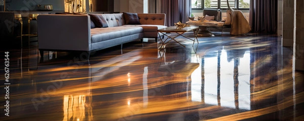 Obraz Epoxy modern floor coverings interior marble or wood style.