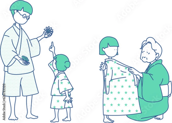 Fototapeta 浴衣を着る　シンプル　イラスト
