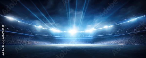 Obraz Sport football stadium ar arena in night with green grass, vivid spotlights ,