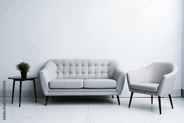 Fototapeta Empty chair and sofa iin front of small table in office 
 Generative AI