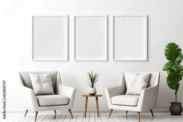 Obraz Mock up poster in interior background, Scandinavian style, digital ai.