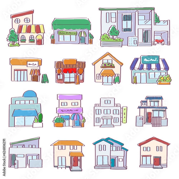 Fototapeta お店や家の町並みセット