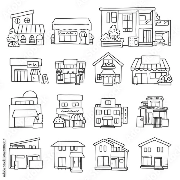 Obraz お店や家の町並みセット