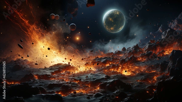 Fototapeta Massive planetary collision in space. Generative Ai