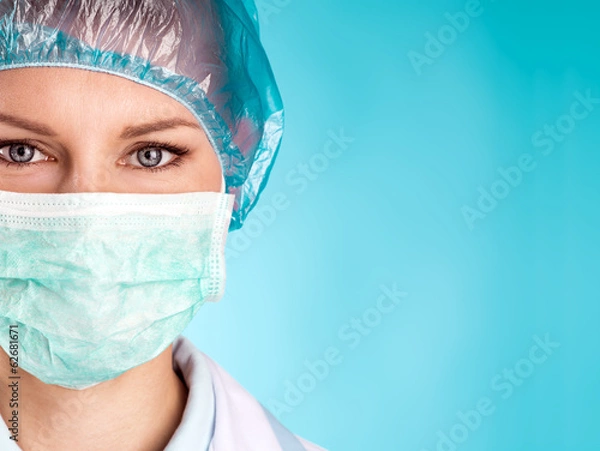 Obraz Close-up of female surgeon face with space for text
