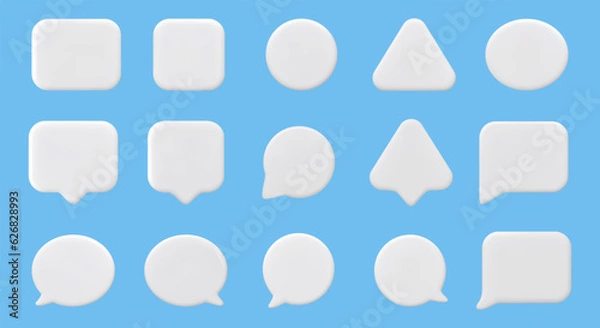 Fototapeta 3D speech bubbles of different shapes. Empty Templates for web, apps. Blank chatting box, message box, speak bubble. 3D Vector Illustrations