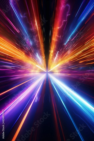 Fototapeta Light Speed Hyperspace Background, Colorful Light Streaks Depicting Motion, Generative AI