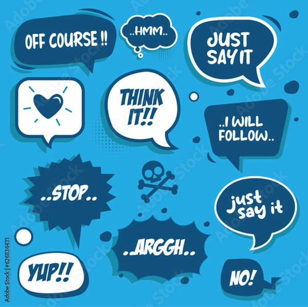 Fototapeta Speech bubble collection for comic. Isolated text balloon vector illustration.