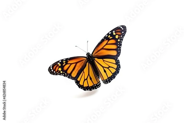 Fototapeta A beautiful monarch butterfly isolated on white background. Butterfly. Generative Ai