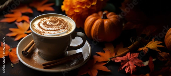Fototapeta Spice dynia latte na jesiennym tle
