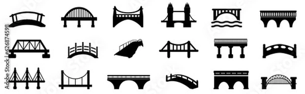 Obraz Black bridge icon collection. Set of different bridge icons