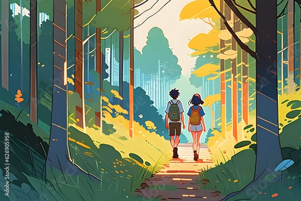 Fototapeta Walking in the woods in the morning.
Generative AI