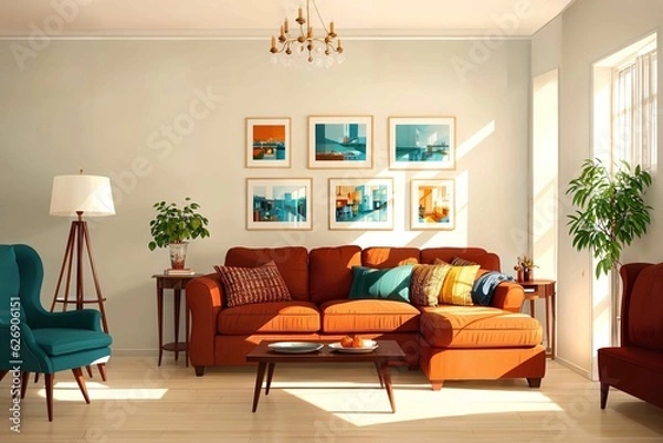Fototapeta illustration digital painting of living working room at the apartment, generative AI