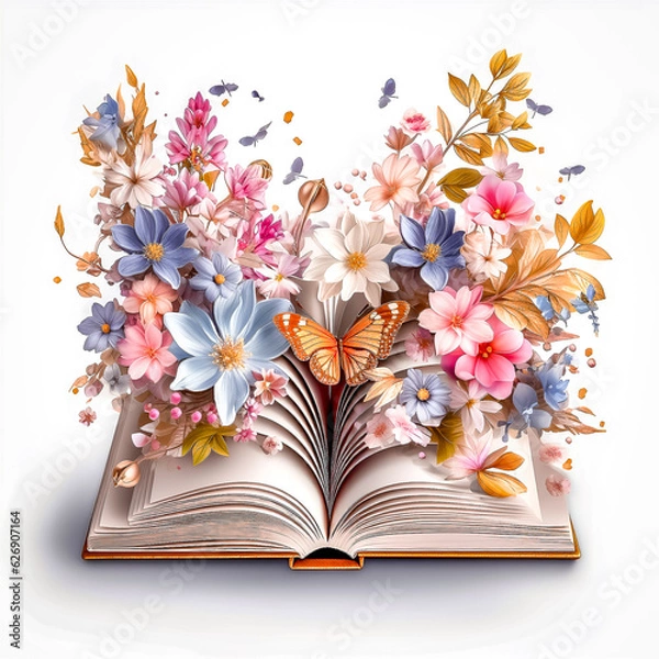 Obraz Livre ouvert avec des fleurs - Générative IA