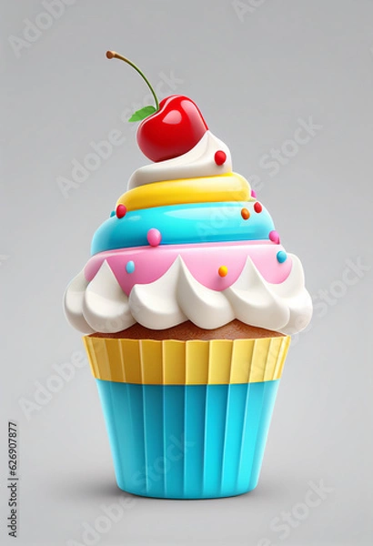 Obraz A beautiful cupcake on a white background. AI Generated