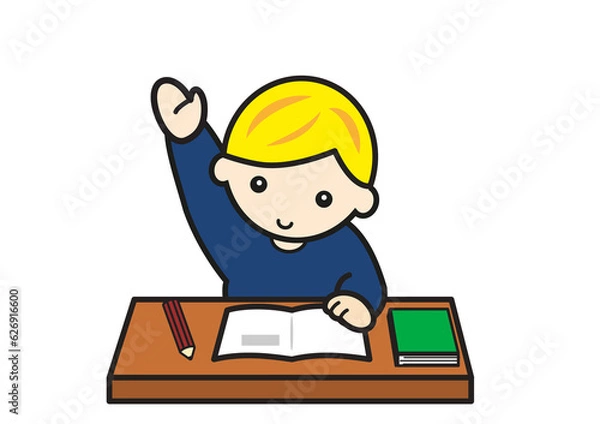 Fototapeta 手を挙げる金髪の男の子