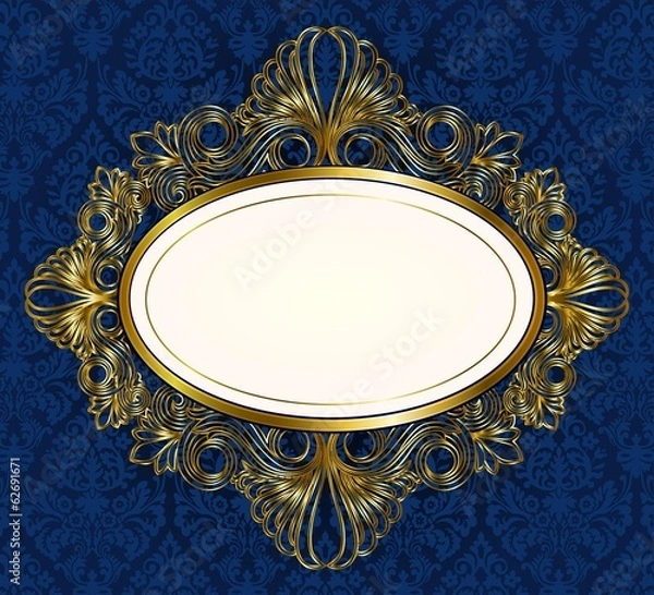 Obraz Blue ornament background with oval frame