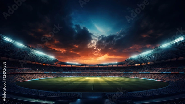 Fototapeta High angle shot of an empty stadium during daytime. Generative Ai