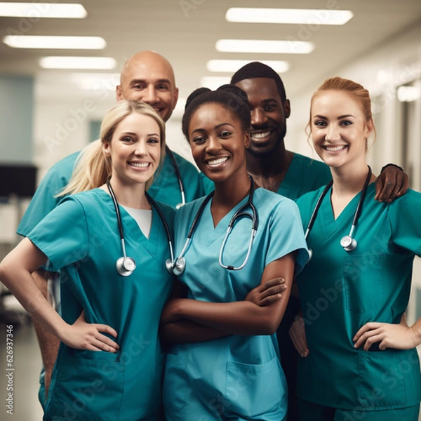Obraz Diverse group of nurses in the hospital. Generative AI.