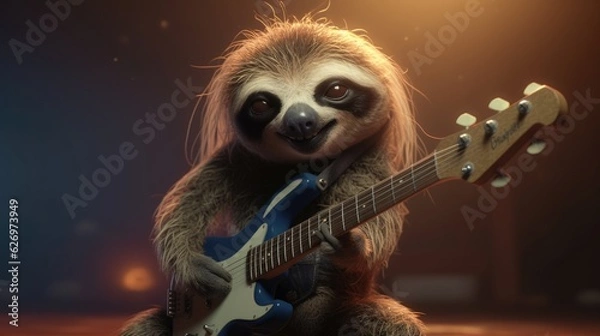 Fototapeta cute sloth in punk rock style. Created with Generative AI.