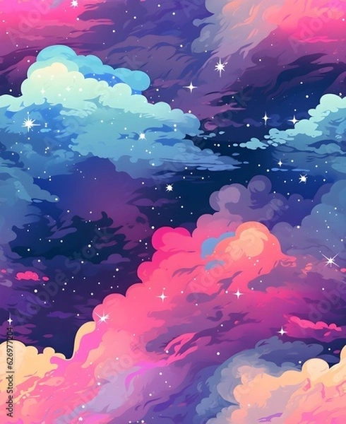 Obraz Kolorowe chmury na niebie. Grafika. Ilustracja. Generative AI