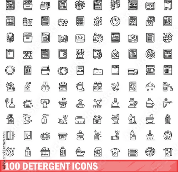 Obraz 100 detergent icons set. Outline illustration of 100 detergent icons vector set isolated on white background