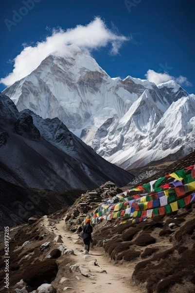 Fototapeta mountain passes with temples, generative artificial intelligence