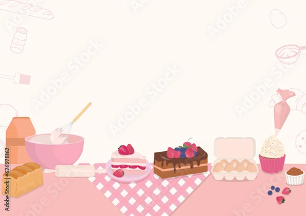 Obraz Baking bakery with cake and bread background