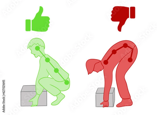 Obraz Right way and wrong way to lift weights.Tips to avoid back pain.