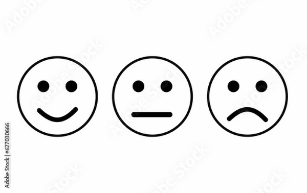 Obraz Set of emoji. Vector icon of emoticons. Different faces. Flat black and white icon. Vector illustration on white background.