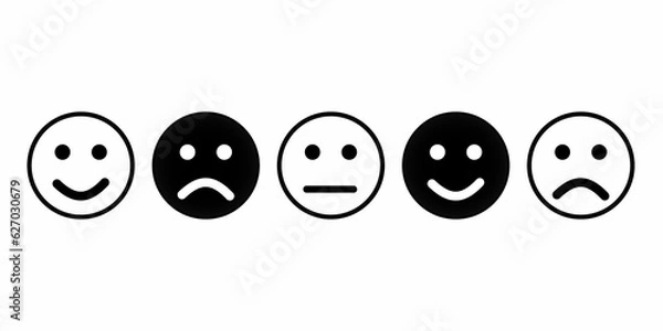 Obraz Set of emoji. Vector icon of emoticons. Different faces. Flat black and white icon. Vector illustration on white background.