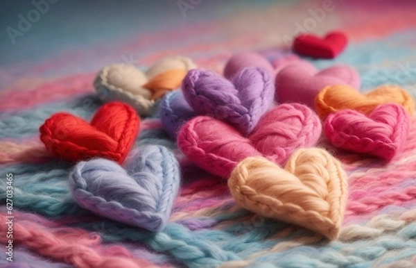 Fototapeta Hearts Made Of Wool With Colorful Pastel Background