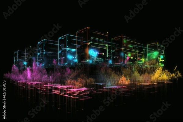 Obraz futuristic corridor of data center internet cloud server visualization of datastreams