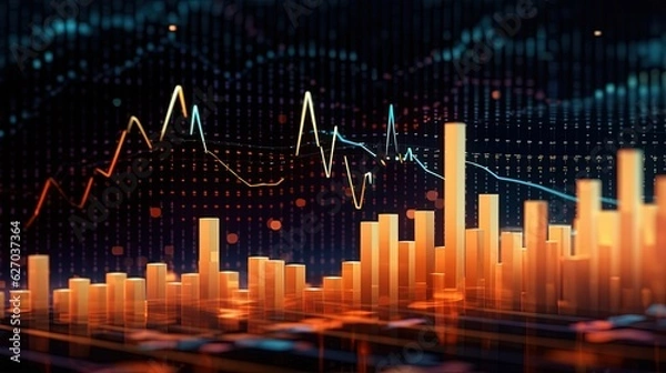 Fototapeta Generative AI, stock market chart lines, financial graph on technology abstract background represent financial crisis, financial meltdown. Technology concept, trading market concept..