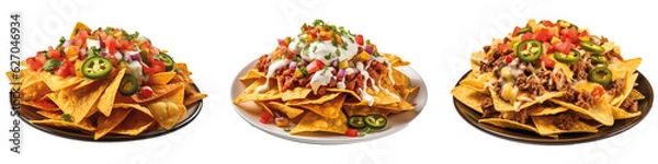 Fototapeta Plate of freshly made spicy nachos isolated on transparent background