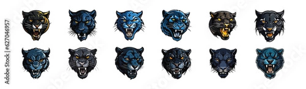 Obraz Angry Panther Mascot Set, Variations of Panther Logo mascot illustration, Vector Pack of Panther Cutout Illustration isolated on white background, Panther design T shirt print