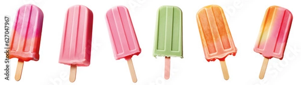 Fototapeta Assortment of cold summer fruit popsicles isolated on transparent background