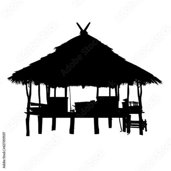 Fototapeta Black silhouette of a hut. vector element of a hut isolated on white background. icon of a beach hut.