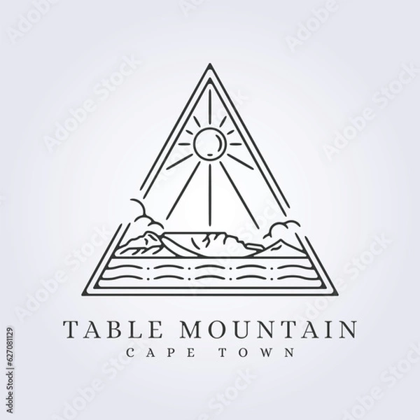 Fototapeta line art table mountain cape town in badge logo icon symbol sign vector illustration design