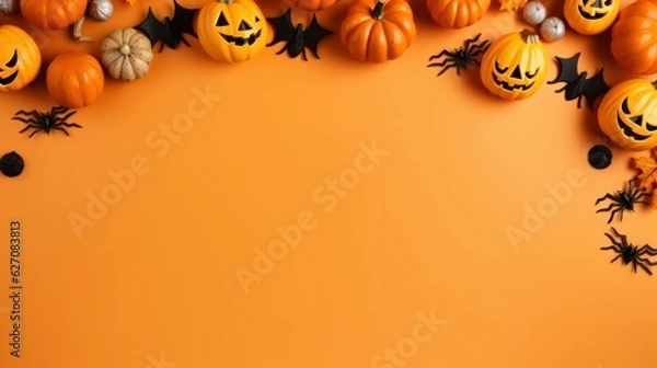 Fototapeta halloween background with pumpkin and bats and spiders